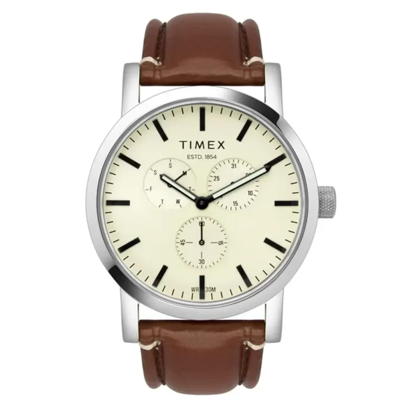 Timex Fashion Men'S Beige Dial Round Case Multifunction Function Watch -Tweg16608