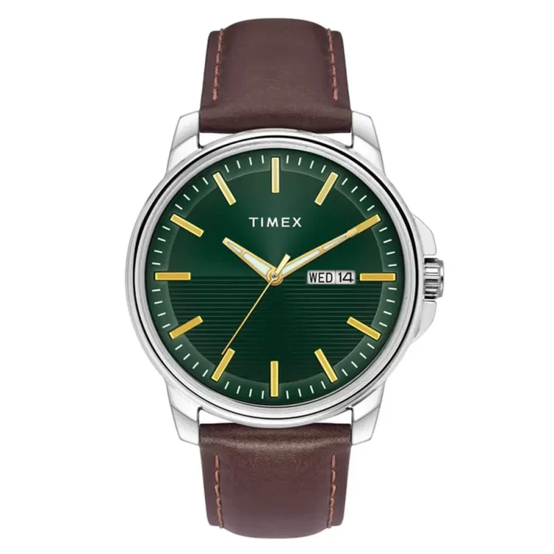 Timex Fashion Men'S Green Dial Round Case Day Date Function Watch -Tweg17209
