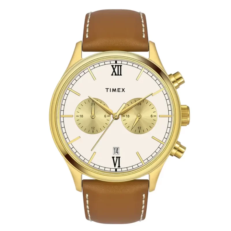 Timex Fashion Men'S Beige Dial Round Case Dual Time Function Watch -Tweg19806
