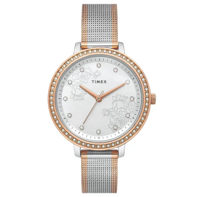Timex Fashion Women'S Silver Dial Round Case 3 Hands Function Watch -Twel14703