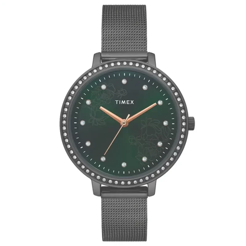 Timex Fashion Women'S Green Dial Round Case 3 Hands Function Watch -Twel14704
