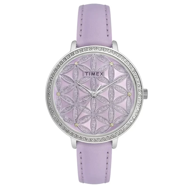 Timex Fashion Women'S Lavender Dial Round Case 3 Hands Function Watch -Twel14706