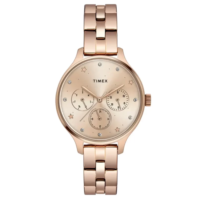Timex Fashion Women'S Rose Gold Dial Round Case Multifunction Function Watch -Twel14814