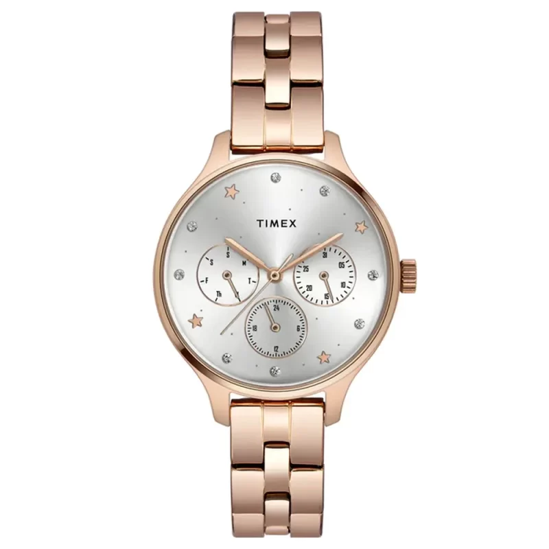 Timex Fashion Women'S Silver Dial Round Case Multifunction Function Watch -Twel14815