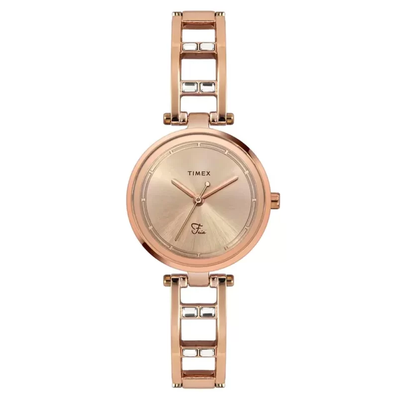 Timex Fria Women'S Rose Gold Dial Round Case 3 Hands Function Watch -Twel15300