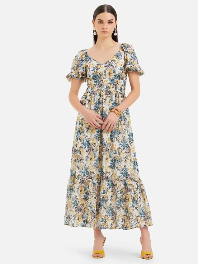 Heather Printed Maxi Dress With Flared Sleeves