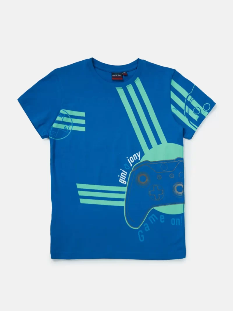 Gini & Jony Boys' Blue T-Shirt Knitshand-Wash Regular Fit