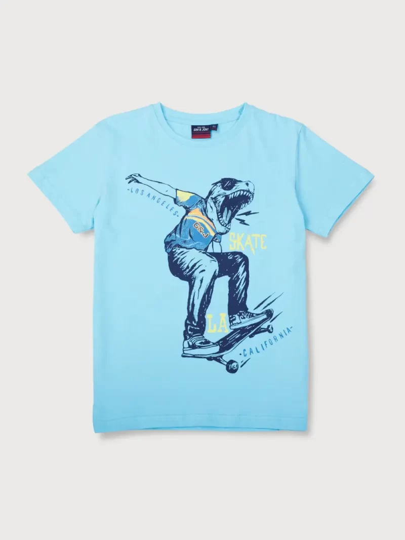 Gini & Jony Boys' Blue T-Shirt Knitshand-Wash Regular Fit