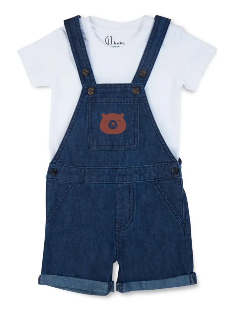 Gini & Jony Girls Blue Printed Denim Half Sleeves Dungree