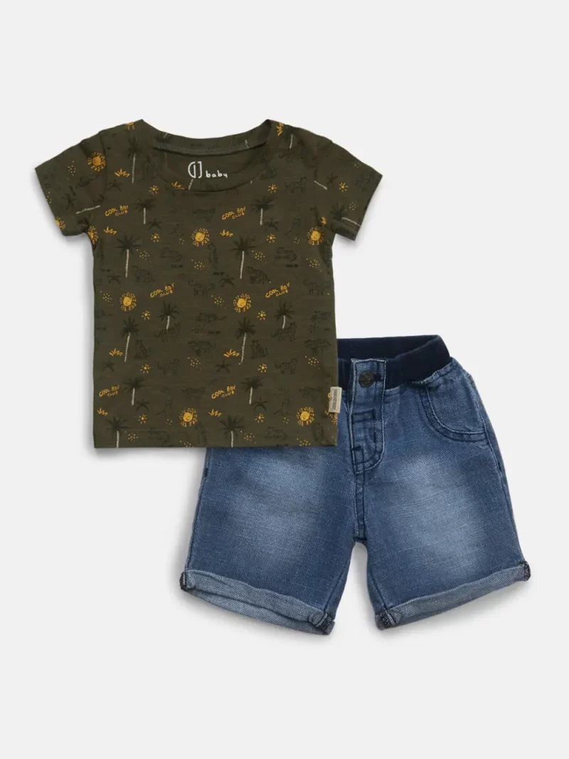 Gini & Jony Boys Multicolor Solid Cotton Co-Ordinate Set