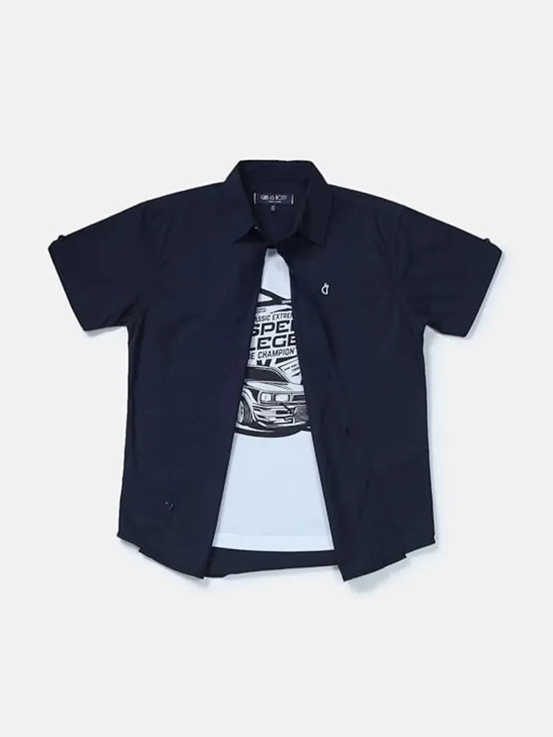Gini & Jony Boys Navy Blue Solid Shirt (121246526787 C672)