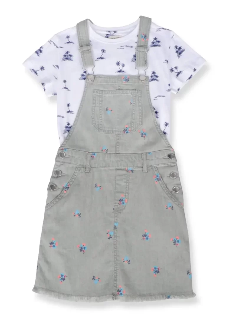 Gini & Jony Girls Blue Printed Denim Half Sleeves Dungree