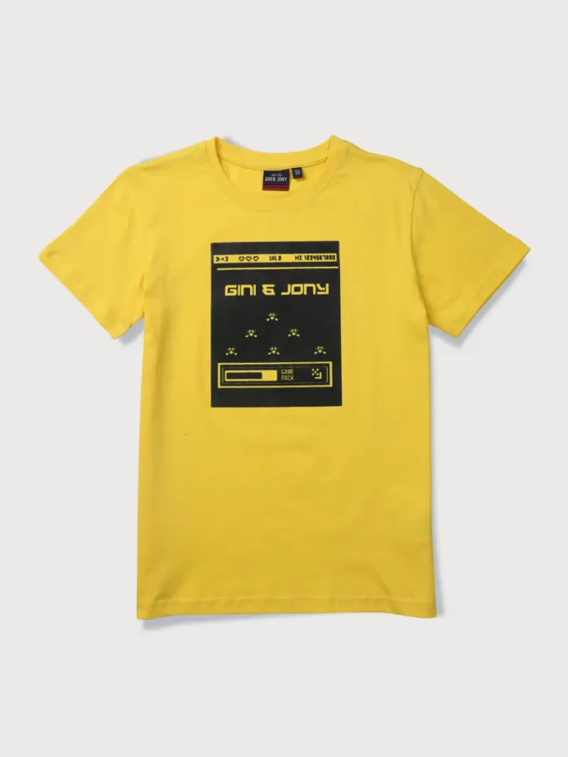 Gini & Jony Half Sleeves Beach Theme Printed Tee - Yellow