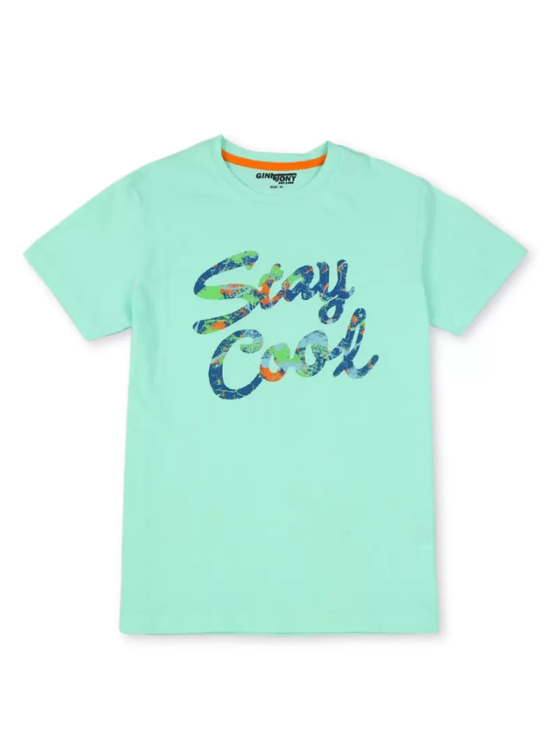 Gini & Jony Boys' Blue T-Shirt Knitshand-Wash Regular Fit