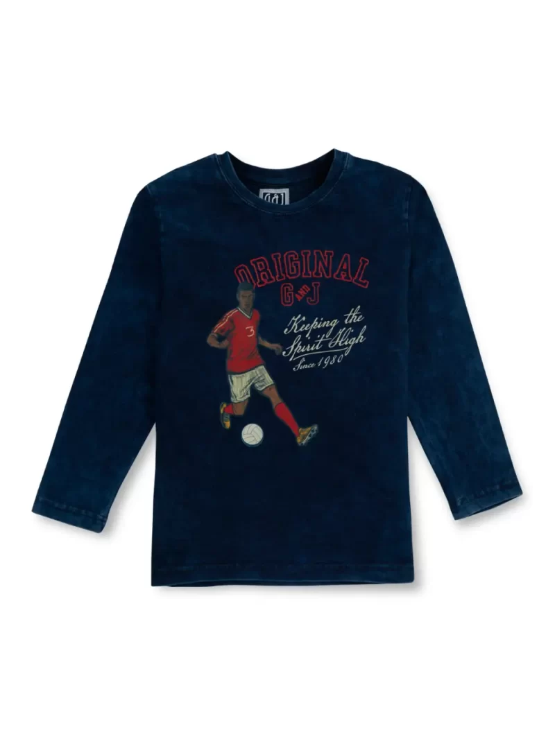 Gini & Jony Boys' Blue T-Shirt Knitshand-Wash Regular Fit