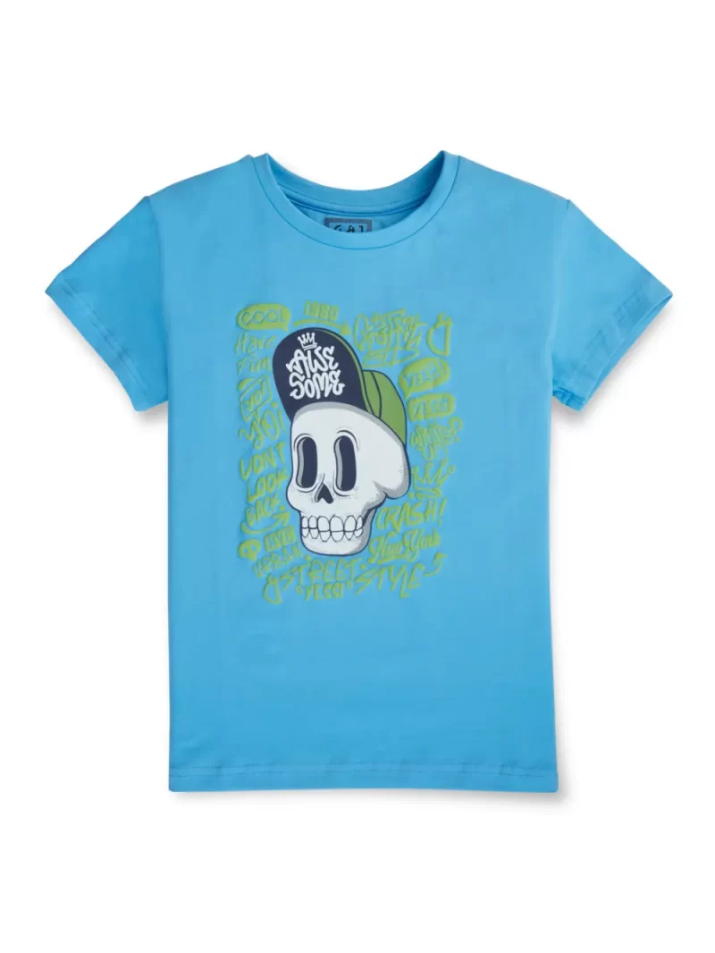 Gini & Jony Boys' Blue T-Shirt Knitshand-Wash Regular Fit