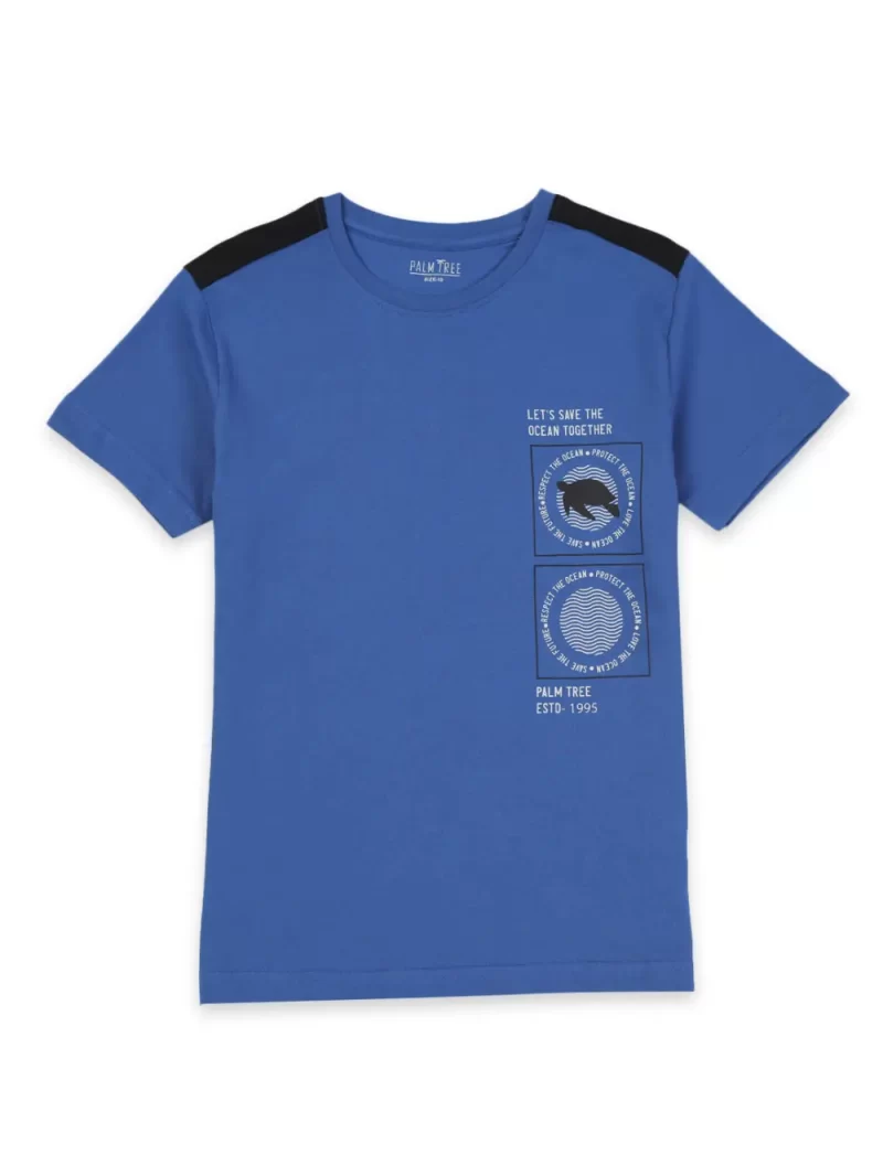 Gini & Jony Boys' Blue T-Shirt Knitshand-Wash Regular Fit