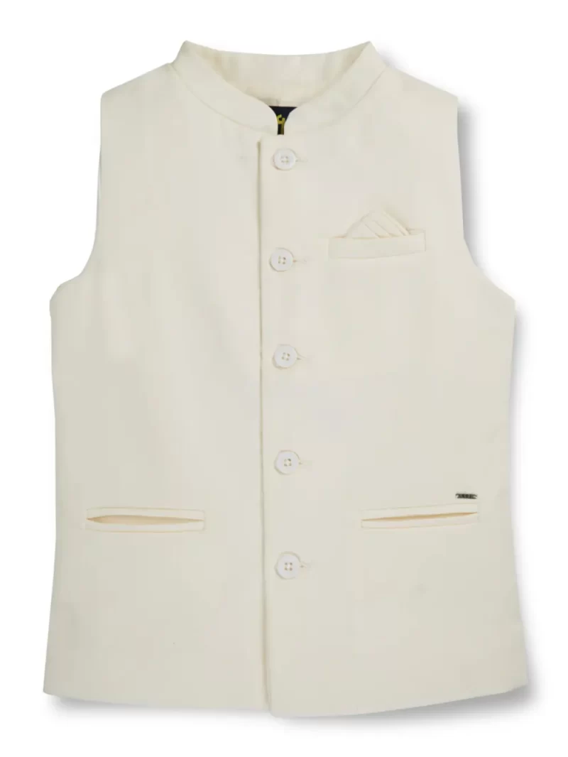 Gini & Jony Boys Cream Solid Cotton Sleeveless Modi Jacket