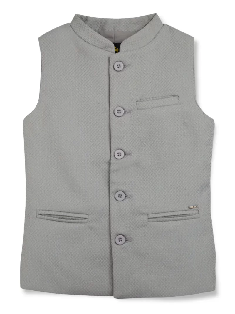 Gini & Jony Boys Grey Solid Cotton Sleeveless Modi Jacket