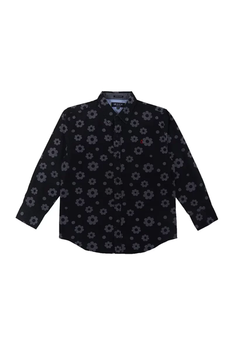 Gini And Jony Boys Navy Blue Floral Print Cotton Shirt Full Sleeves 3-4Y