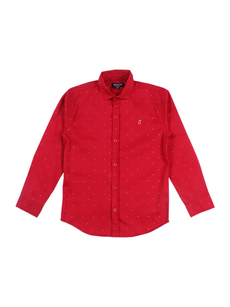 Gini And Jony Boys Red Polka Dots Cotton Shirt Full Sleeves 3-4Y