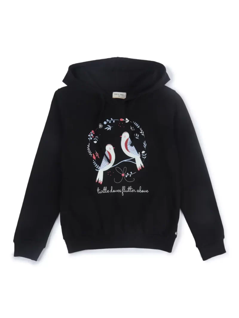 Gini And Jony Girls Black Graphic Print Cotton Sweat Shirt Full Sleeves 3-4Y