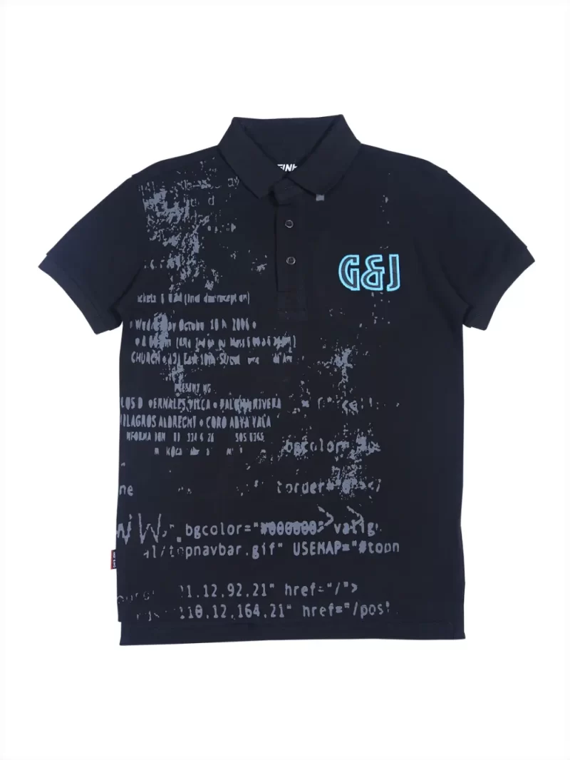 Gini And Jony Boys Navy Typographic Print Cotton Polo T-Shirt Half Sleeves 3-4Y