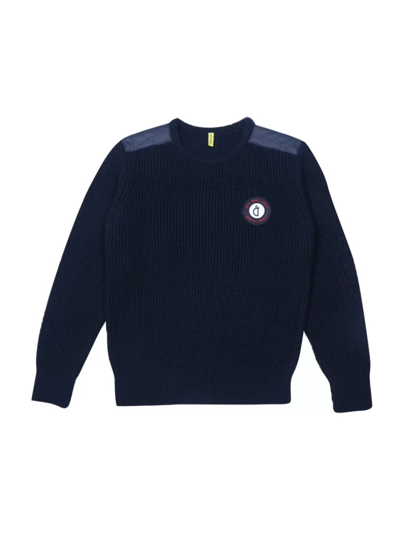 Gini And Jony Boys Navy Blue Ribbed Acrylic Sweater Full Sleeves 3-4Y