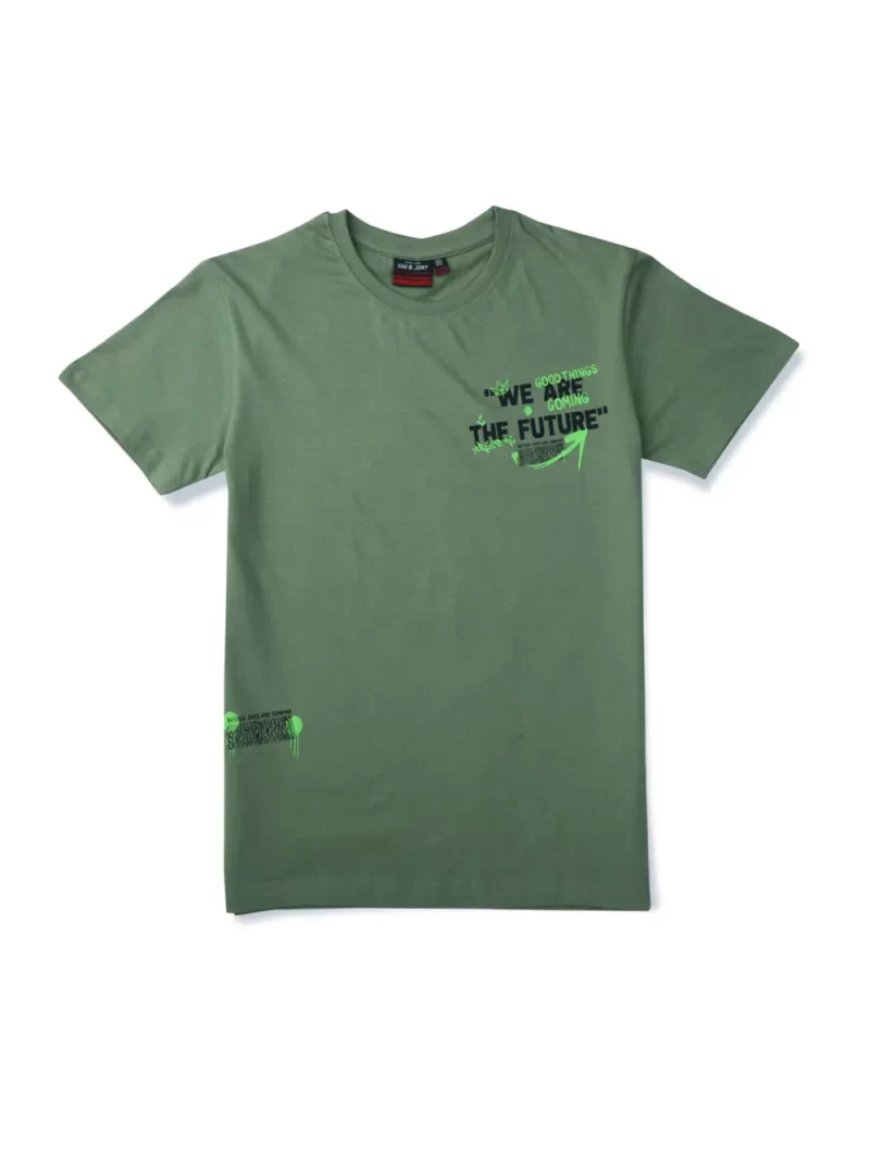 Gini And Jony Boys Olive Typographic Print Cotton T-Shirt Half Sleeves 3-4Y