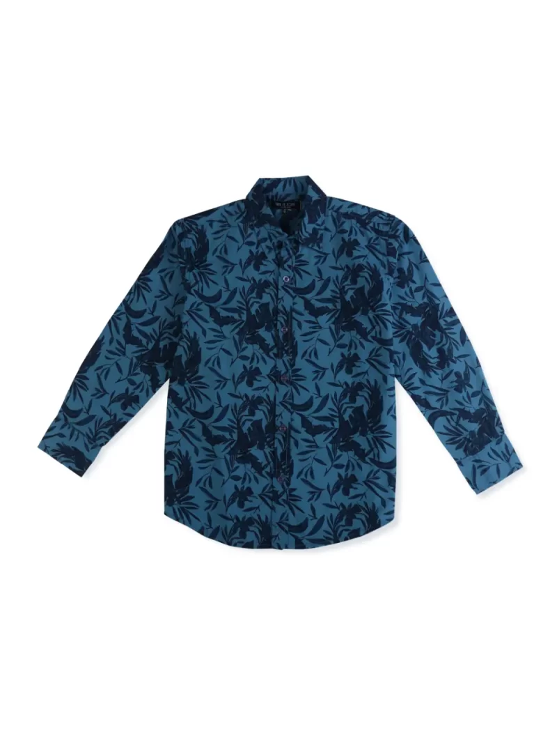 Gini And Jony Boys Blue Tropical Print Cotton Shirt Full Sleeves 3-4Y