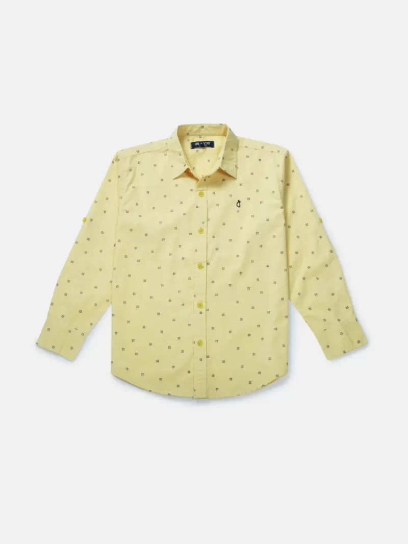 Gini And Jony Boys Yellow Micro Ditsy Cotton Shirt Full Sleeves 3-4Y