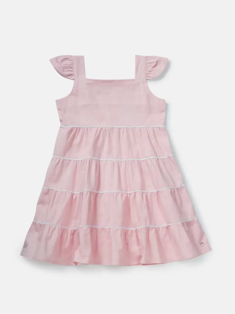 Gini And Jony Girls Pink Solid Cotton Dress Sleeveless 3-4Y