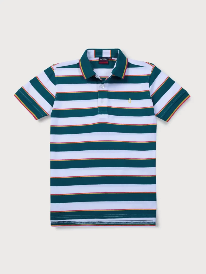 Gini And Jony Boys Green Stripes Cotton Polo T-Shirt Half Sleeves 3-4Y