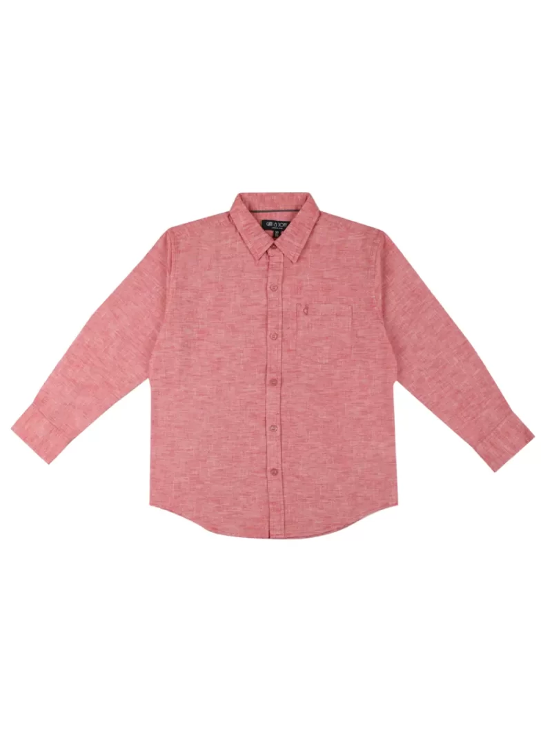 Gini And Jony Boys Pink Solid Linen Shirt Full Sleeves 3-4Y