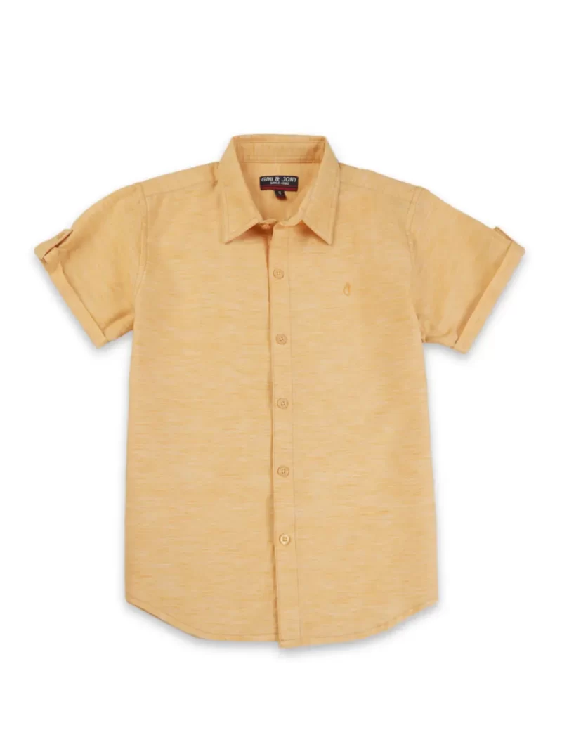 Gini And Jony Boys Yellow Solid Cotton Shirt Half Sleeves 3-4Y