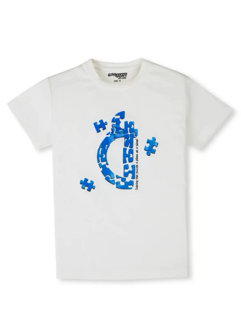 Gini And Jony Boys White Graphic Print Cotton T-Shirt Half Sleeves 3-4Y