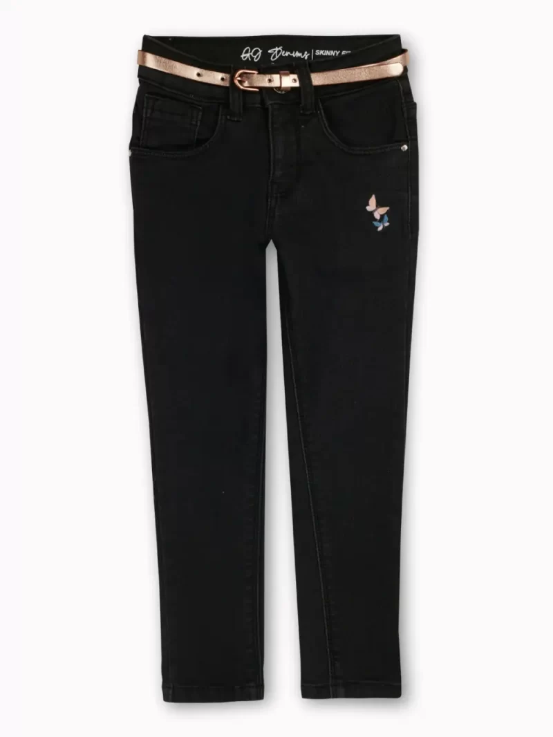 Gini And Jony Girls Black Solid Denim Jeans Fixed Waist 12-18M