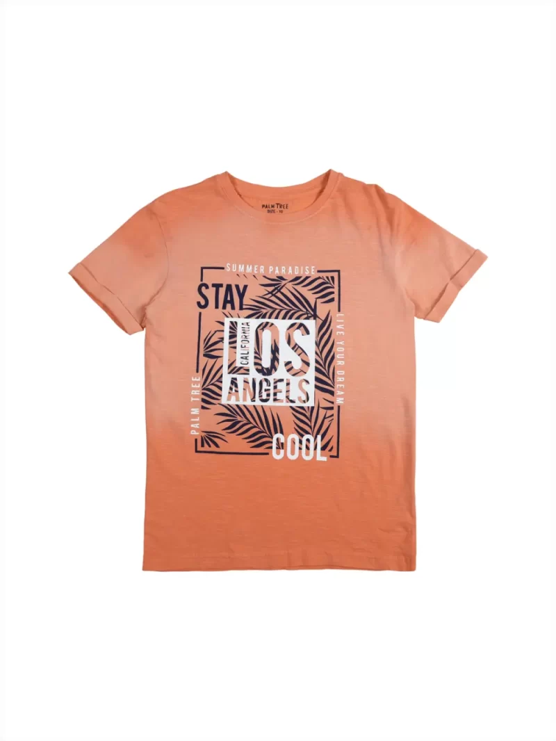 Palm Tree Boys Peach Graphic Print Cotton T-Shirt Half Sleeves 3-4Y