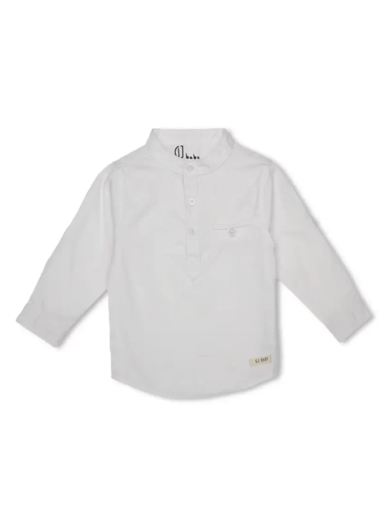 Gj Baby Boys White Solid Cotton Shirt Full Sleeves 0-3M