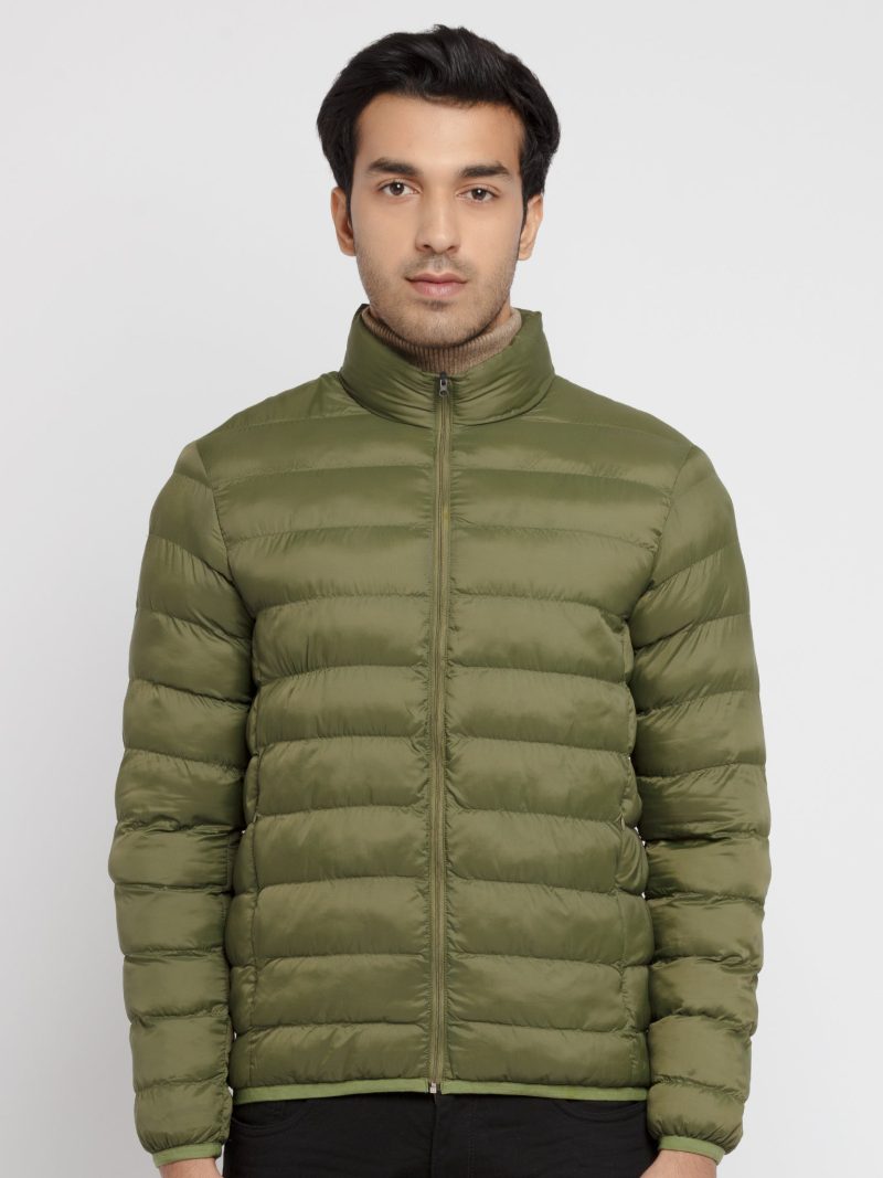 Mens Solid Quilted Jacket With Pouch