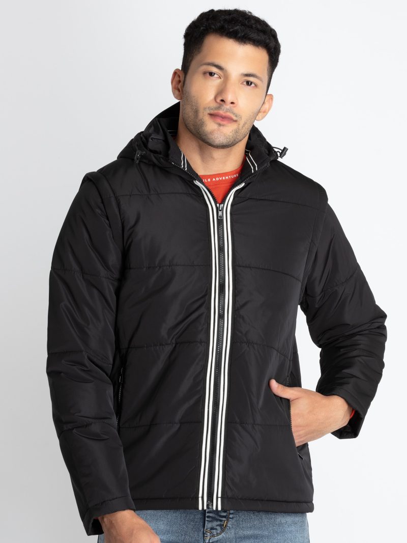 Mens Solid Jacket With Detachable Sleeves