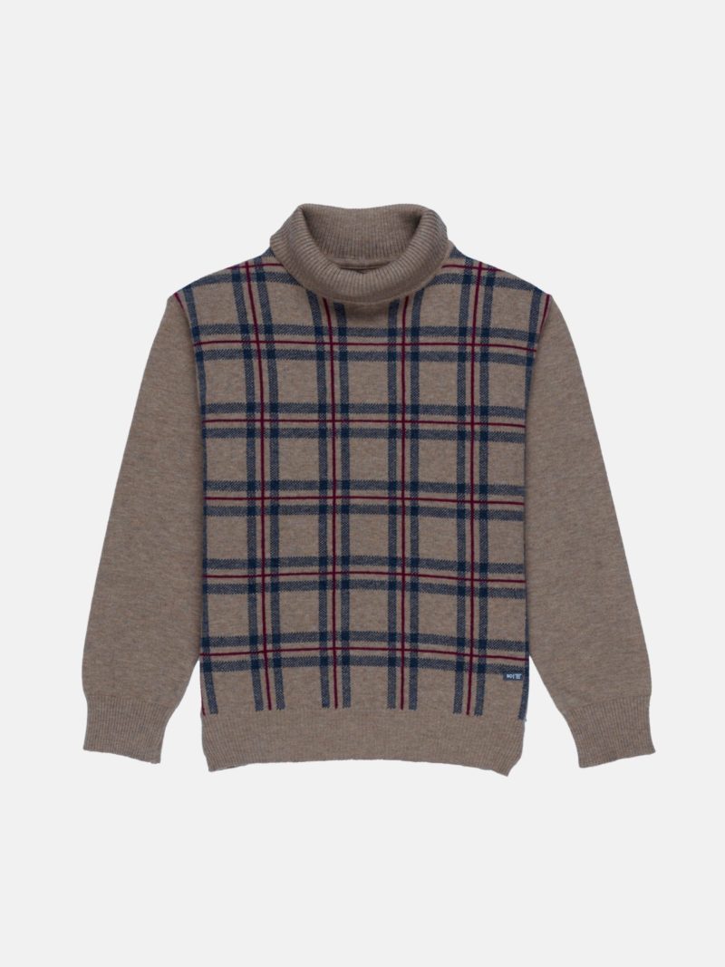 Boys Checkered Round Neck Sweater