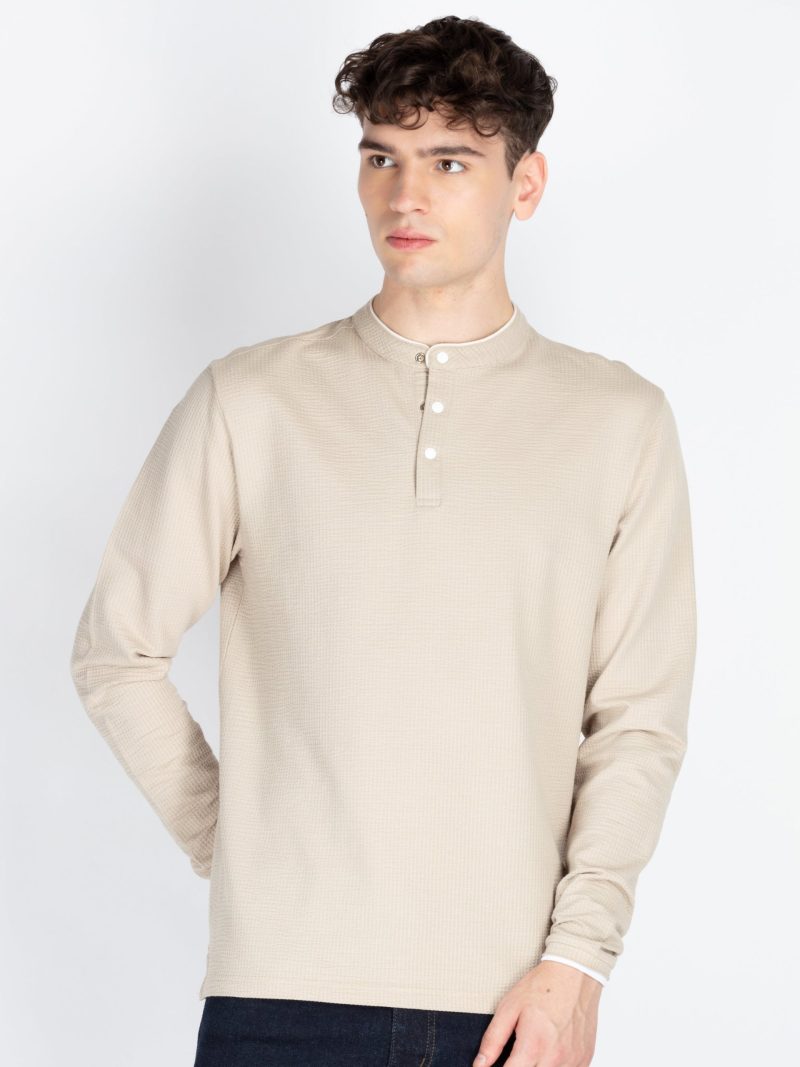 Mens Solid Henley Neck T-Shirt