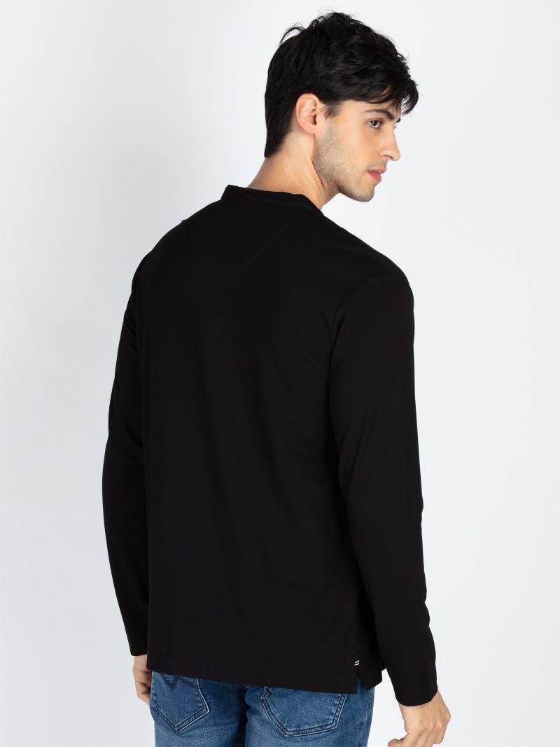 Mens Solid Henley Neck Full Sleeve T-Shirt