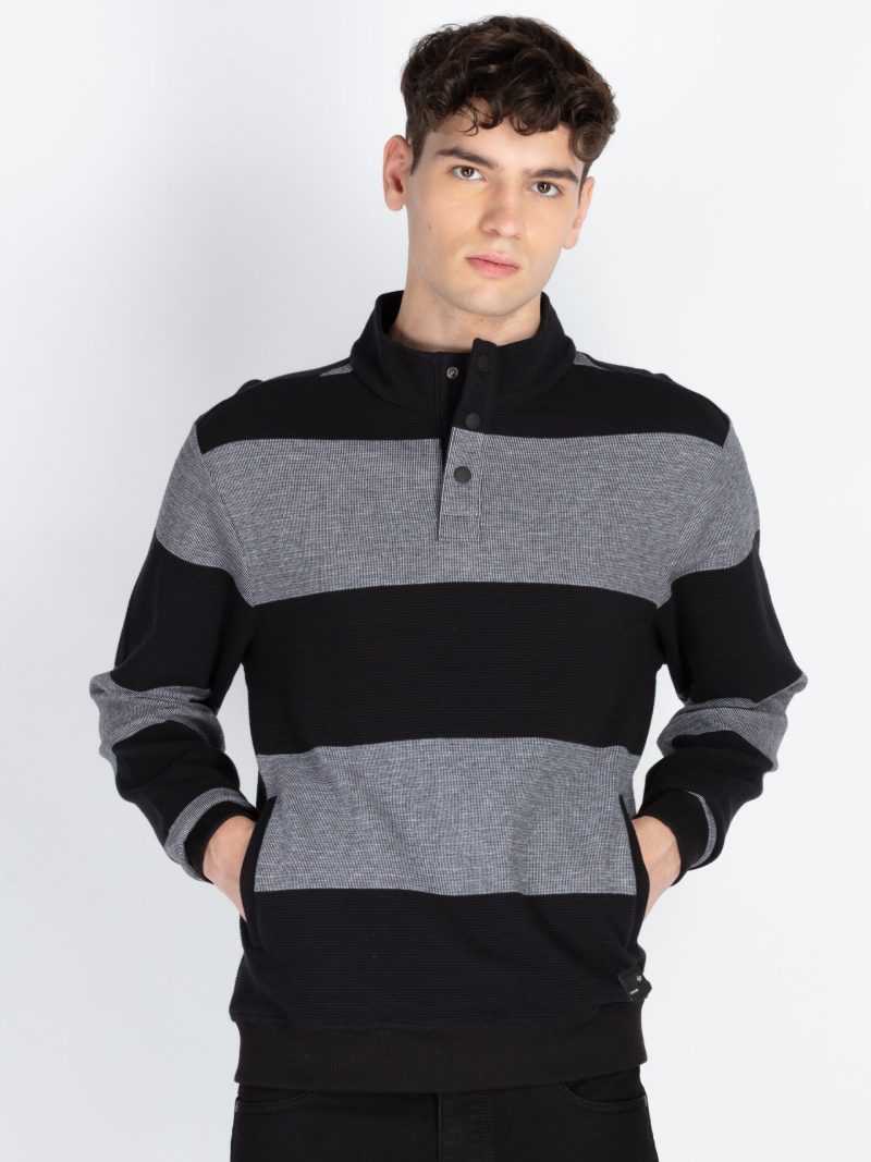 Men'S Striped Knitted Regular Fit Winter Sweatshirt