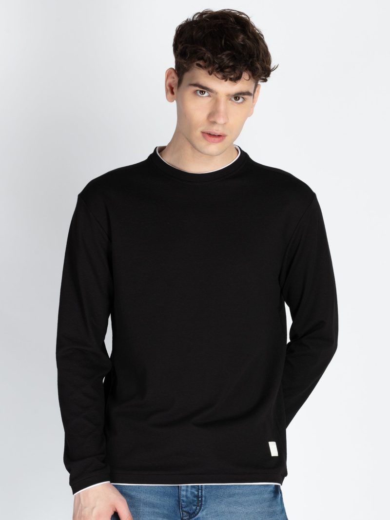 Mens Solid Round Neck Lightweight Sweatshirt