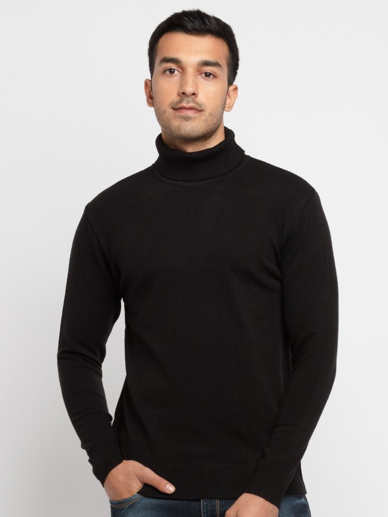 Mens Solid High Neck Sweater