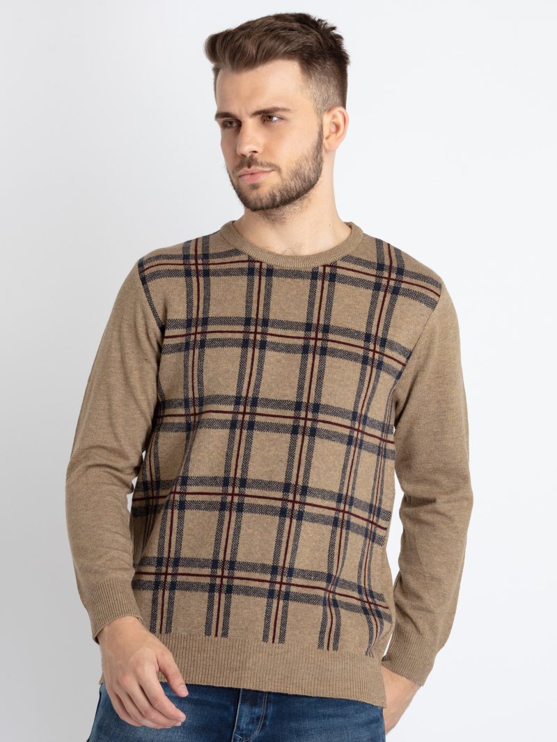 Mens Checkered Round Neck Sweater