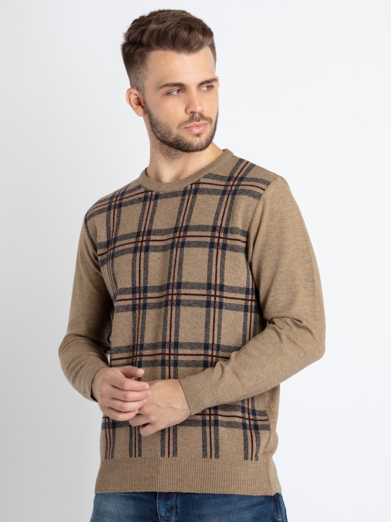 Mens Checkered Round Neck Sweater