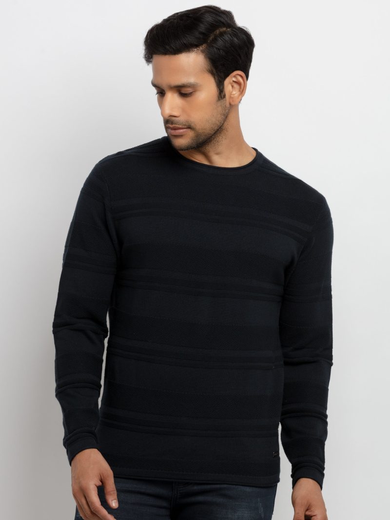 Mens Structure Knit Round Neck Sweater